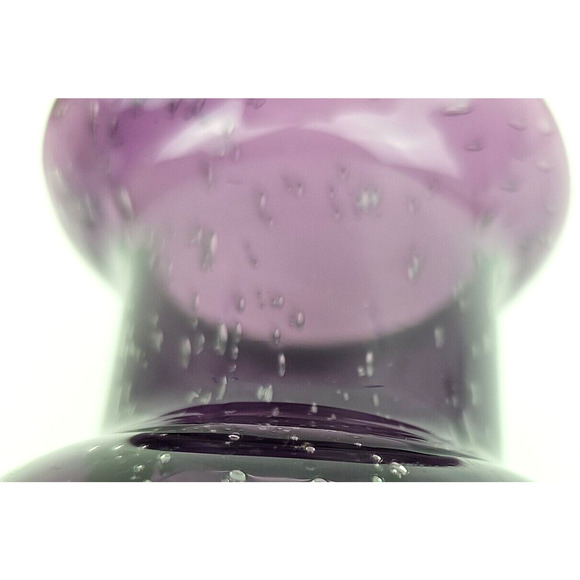 Hand Blown Amethyst Purple Vase Controlled Bubbles Clear Footed Base 8 in Tall - Picture 3 of 10